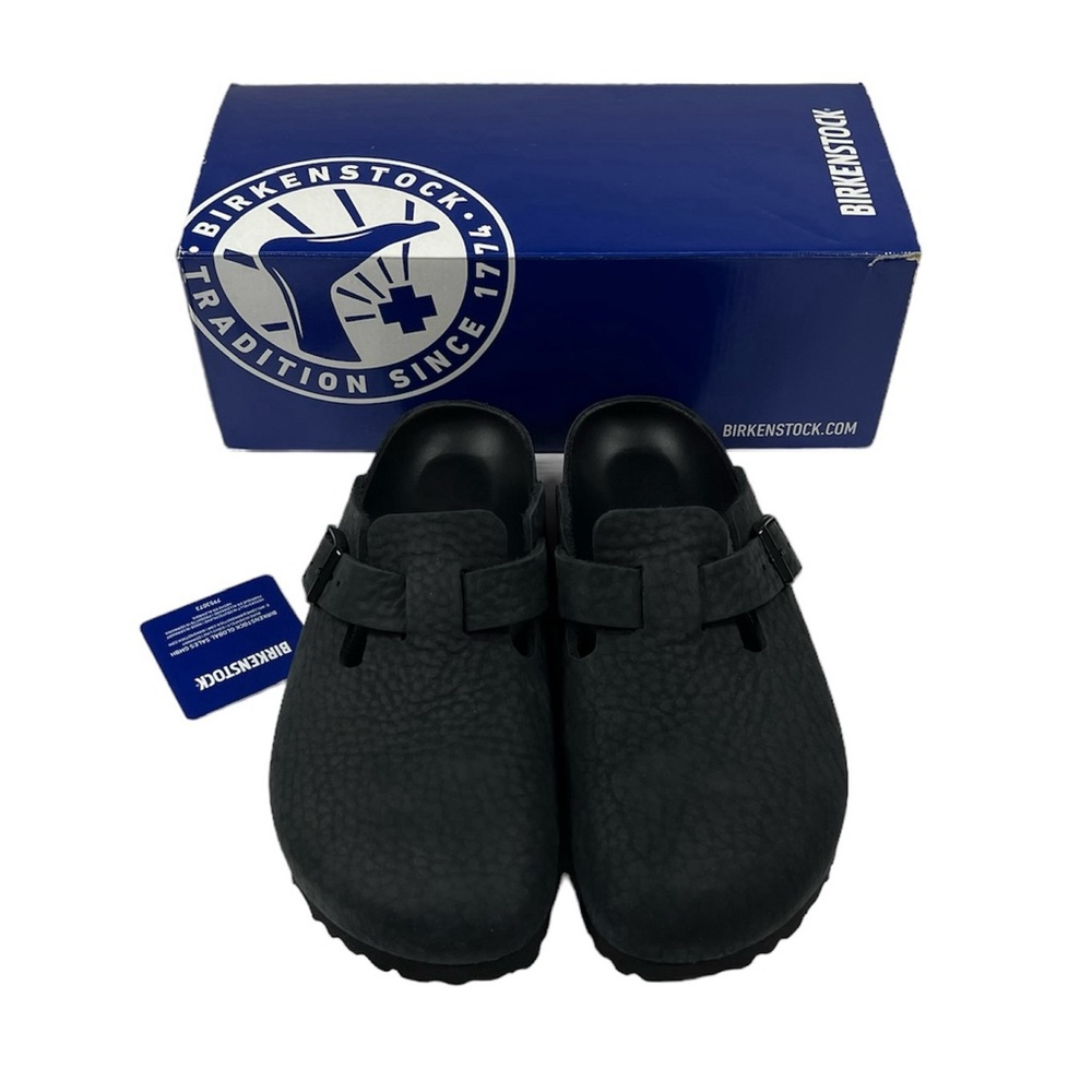 **SOLD**     Birkenstock Boston Exquisite Leather Black Blackout Men 7 Euro 40 - Picture 3 of 16